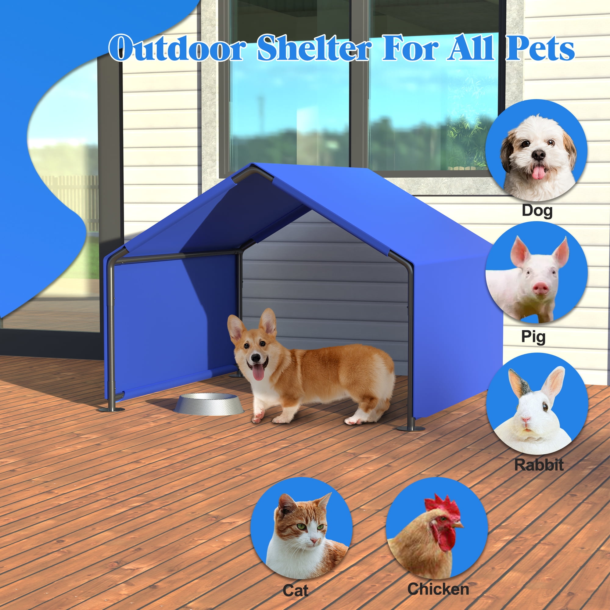 LZBEITEM Outdoor Pet Shade Tent Dog Shades Shelter for Large Medium Dogs, 4'x4'x3' Outside Sun Rain Canopy Pet House for Cats Pigs Livestock with Waterproof Roof Ground Nails