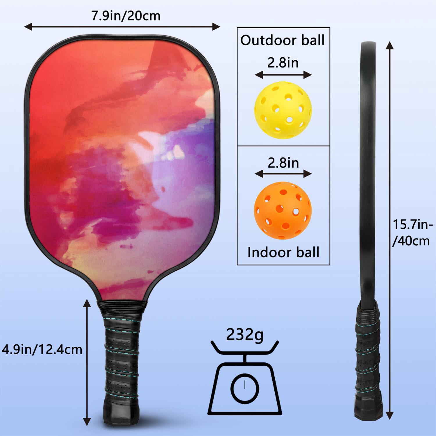 Pickleball Paddles Set Of 1, Fiberglass Surface, Fluid Smoke Aurora Art Style, 1 Paddle, 2 Balls & Bag