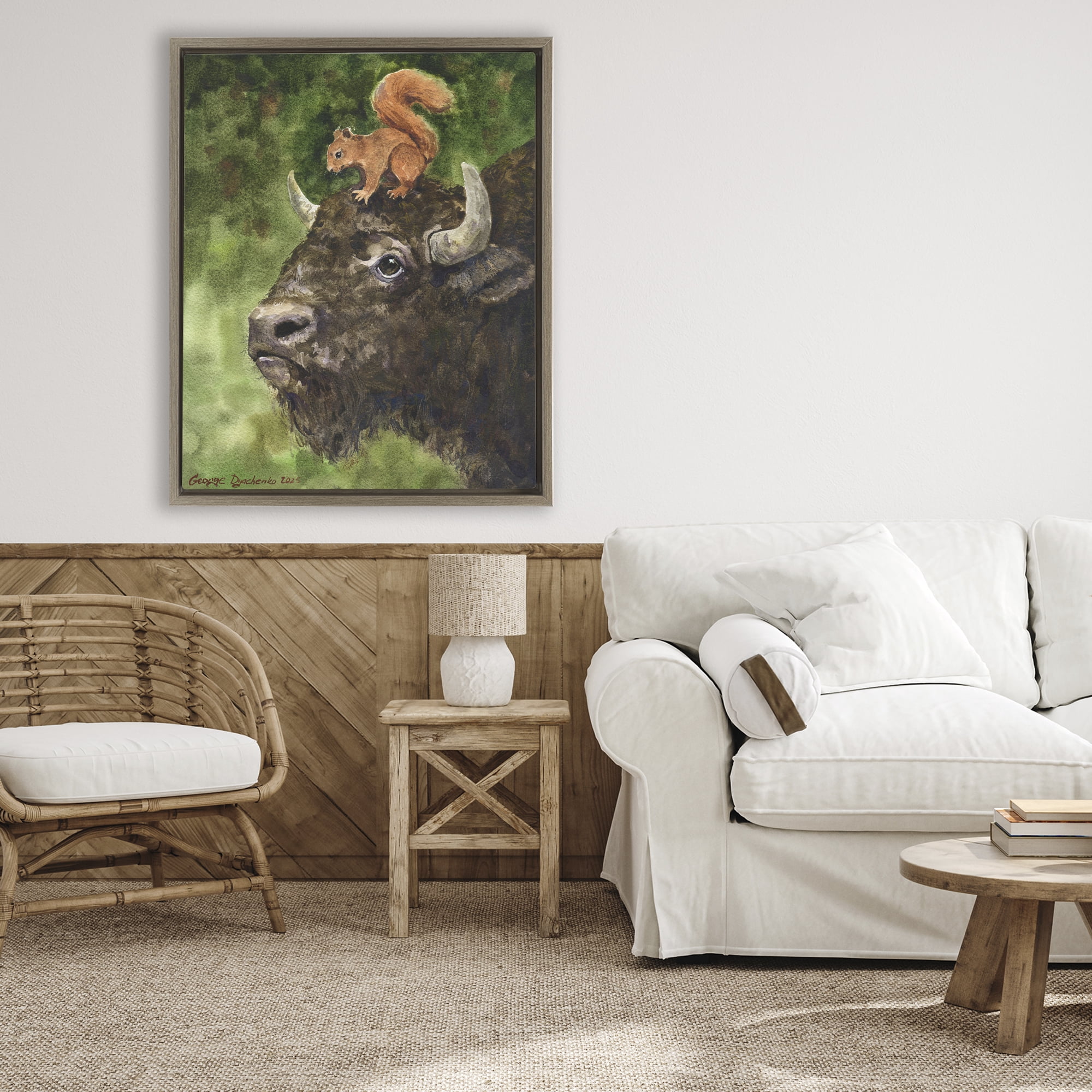 Stupell Industries Bison & Squirrel Duo Brown Framed Floater Canvas Wall Art, design by George Dyachenko