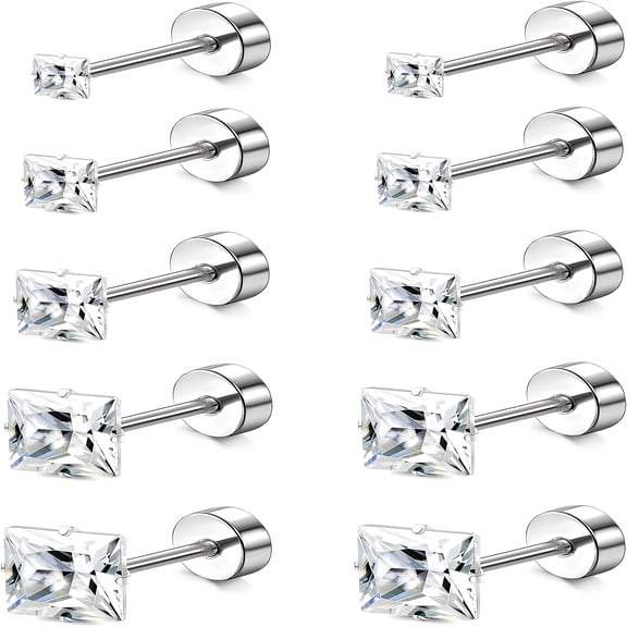 DESIGNICE PACK Titanium Stud Earrings for Women Men Hypoallergenic Titanium Post Stud Earrings Flatback Cubic Zirconia 20G Tragus Cartilage Piercing Earrings Studs for Sensitive Ears