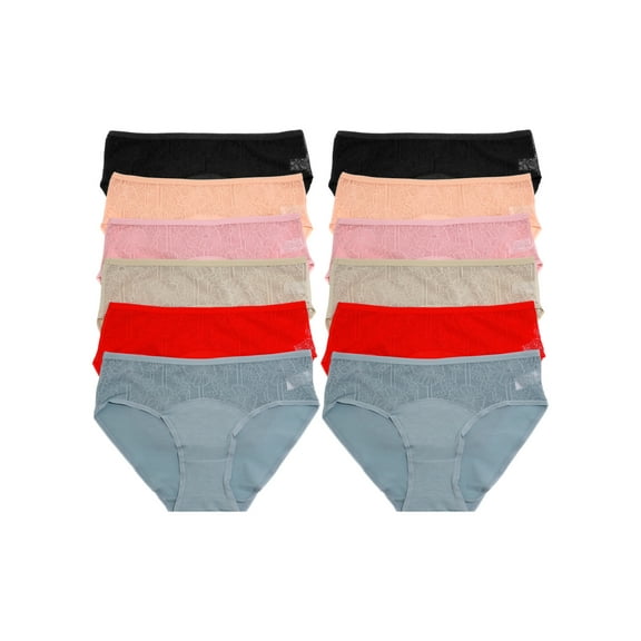 Angelina Women's Cotton Hiphugger Panties with Floral Lace Panel (12-Pack)