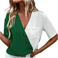 thumbnail image 1 of Women's Fashion Tops Summer Short Sleeve Color Block Sexy Patchwork Button Down Casual Blouse Tops, 1 of 4