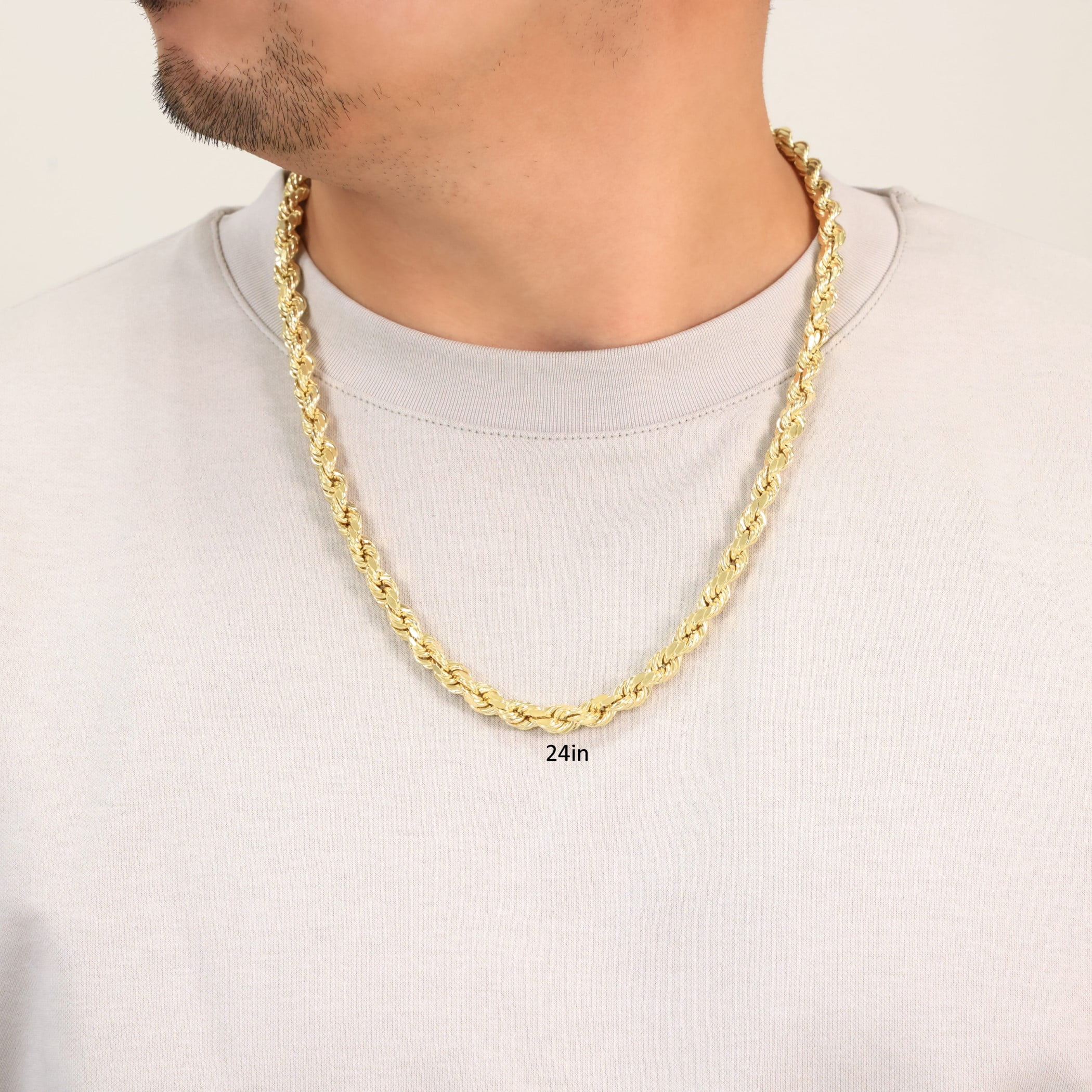 Nuragold 14k Real Yellow Gold 8mm Rope Chain Diamond Cut Necklace (20"-30") Italian Jewelry for Men