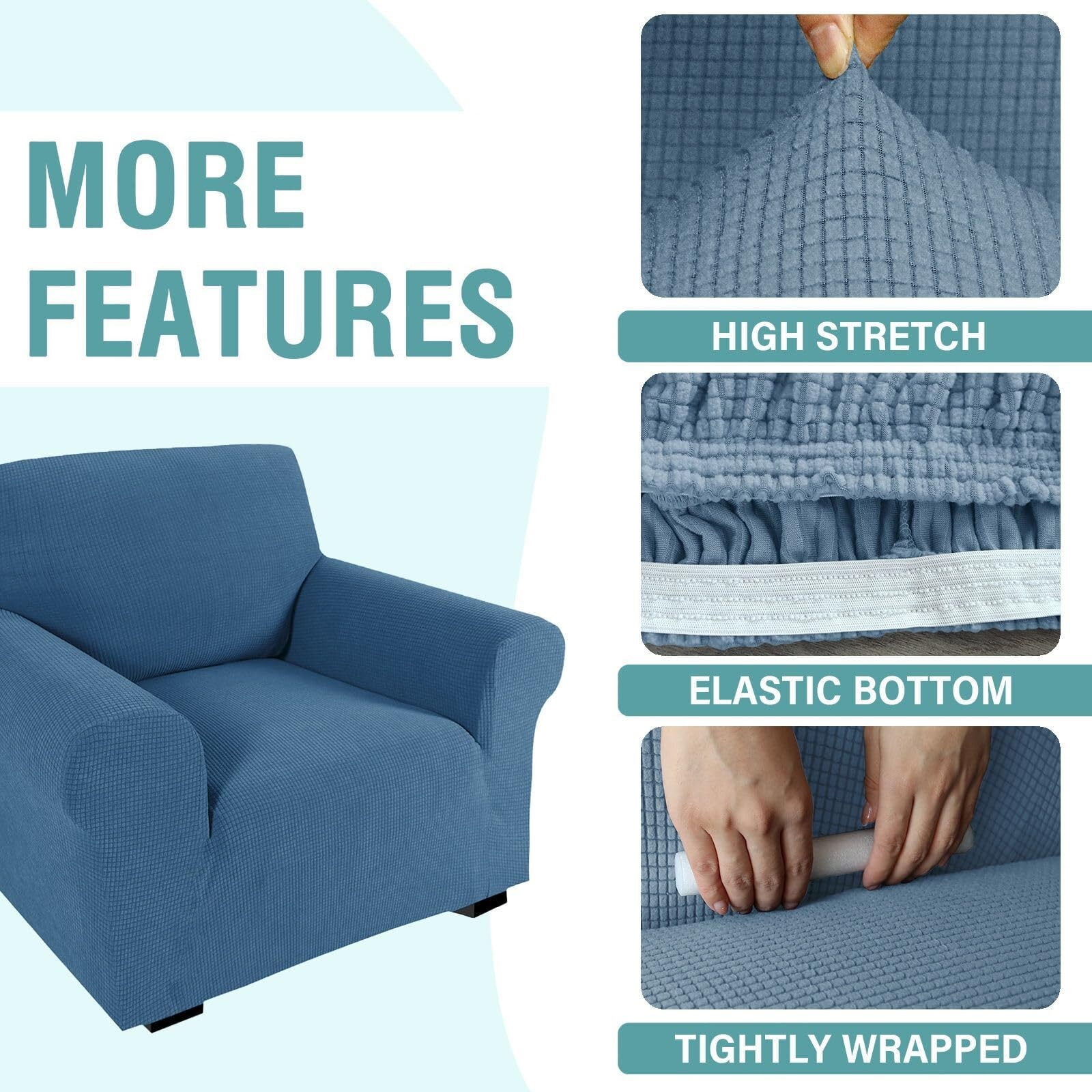 LKJYER Chair Slipcover with Ottoman Cover, Stretch Sofa Cover with Ottoman Slipcovers Removable Washable Armchair Covers Non Slip Furniture Protector