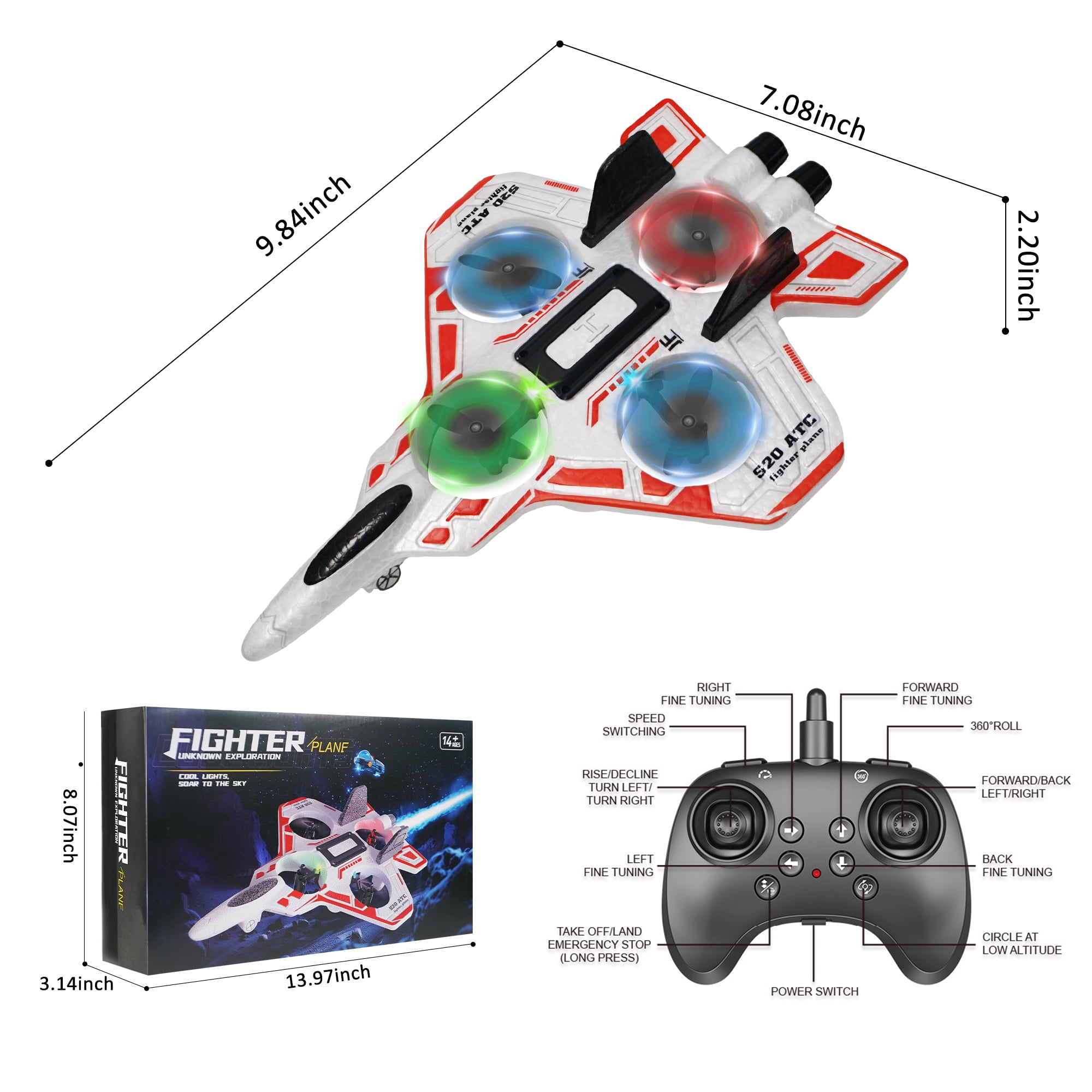 Foam Drone RC Airplane for Kids Beginners, Remote Control Plane 360° Flip Fighter Jet with Light, 2.4GHZ Radio Control Helicopter Toy for Kids, Auto Hovering