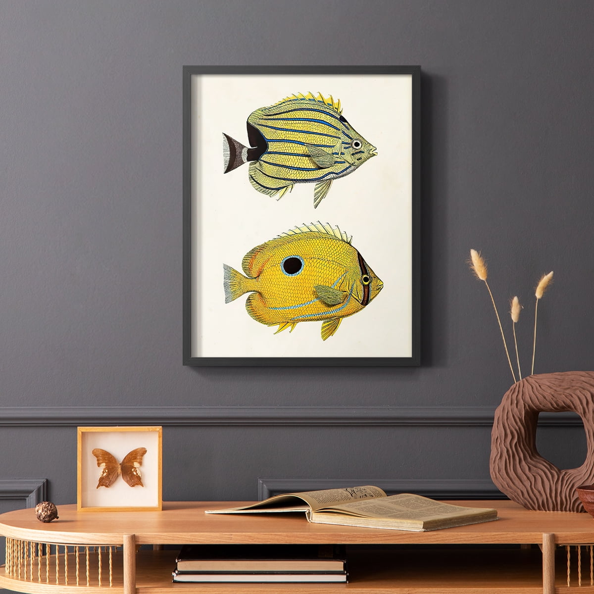 Yellow & Grey Fish III Framed Print - Solid Wood in Single Picture Frame Solid Wood 2 Framed Print