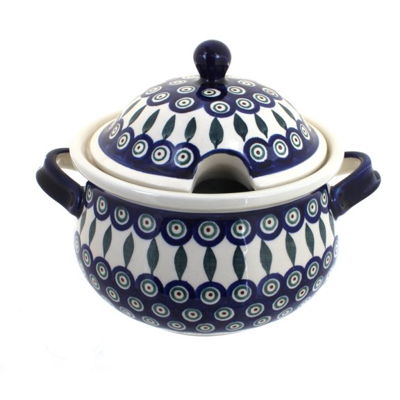 Blue Rose Polish Pottery Peacock Soup Tureen