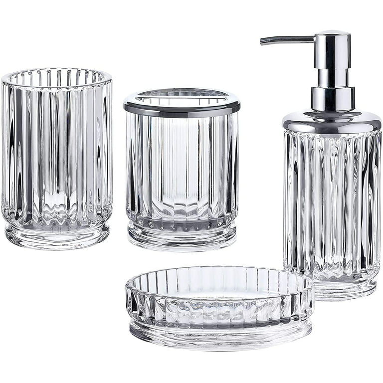 Whole Housewares 4-Piece Clear Decorative Bathroom Accessories Set Soap - Walmart.com