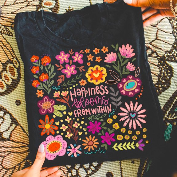Positive boho floral quote Shirt, happiness blooms from within, flowers Shirt, inspirational Shirt, kindness TH260511