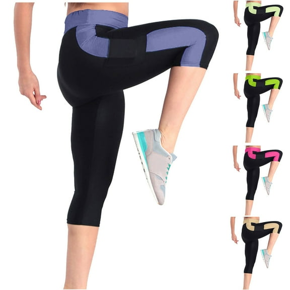 Ashirexll High Waisted Pants for Women, Womens Summer Pants, High Waist Yoga Workout Side Pocket Capri Leggings Cropped Trousers