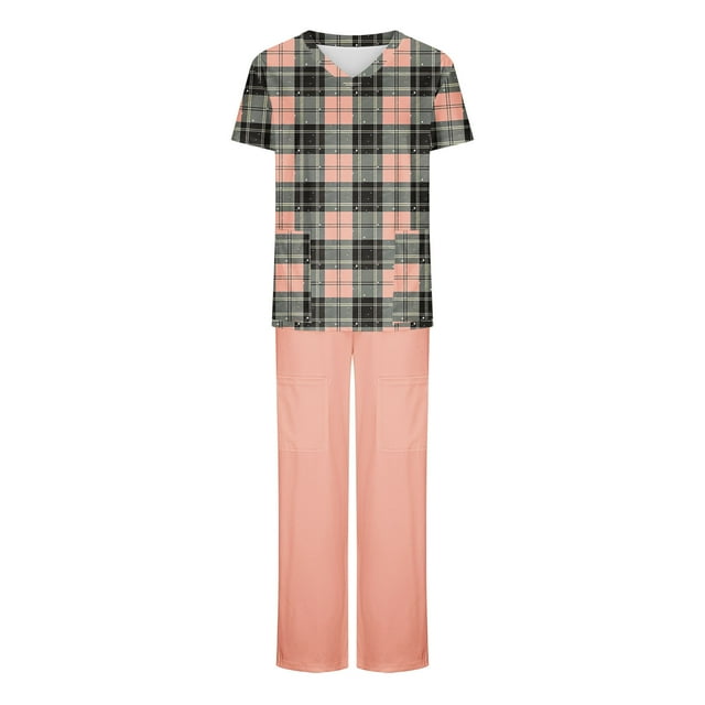 Soki Scrub Set Women Short Sleeve V-Neck T Shirts Top Jogger Pants Working Set on Clearance