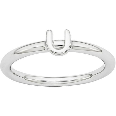 Stackable Expressions Sterling Silver Rhodium Letter U Ring