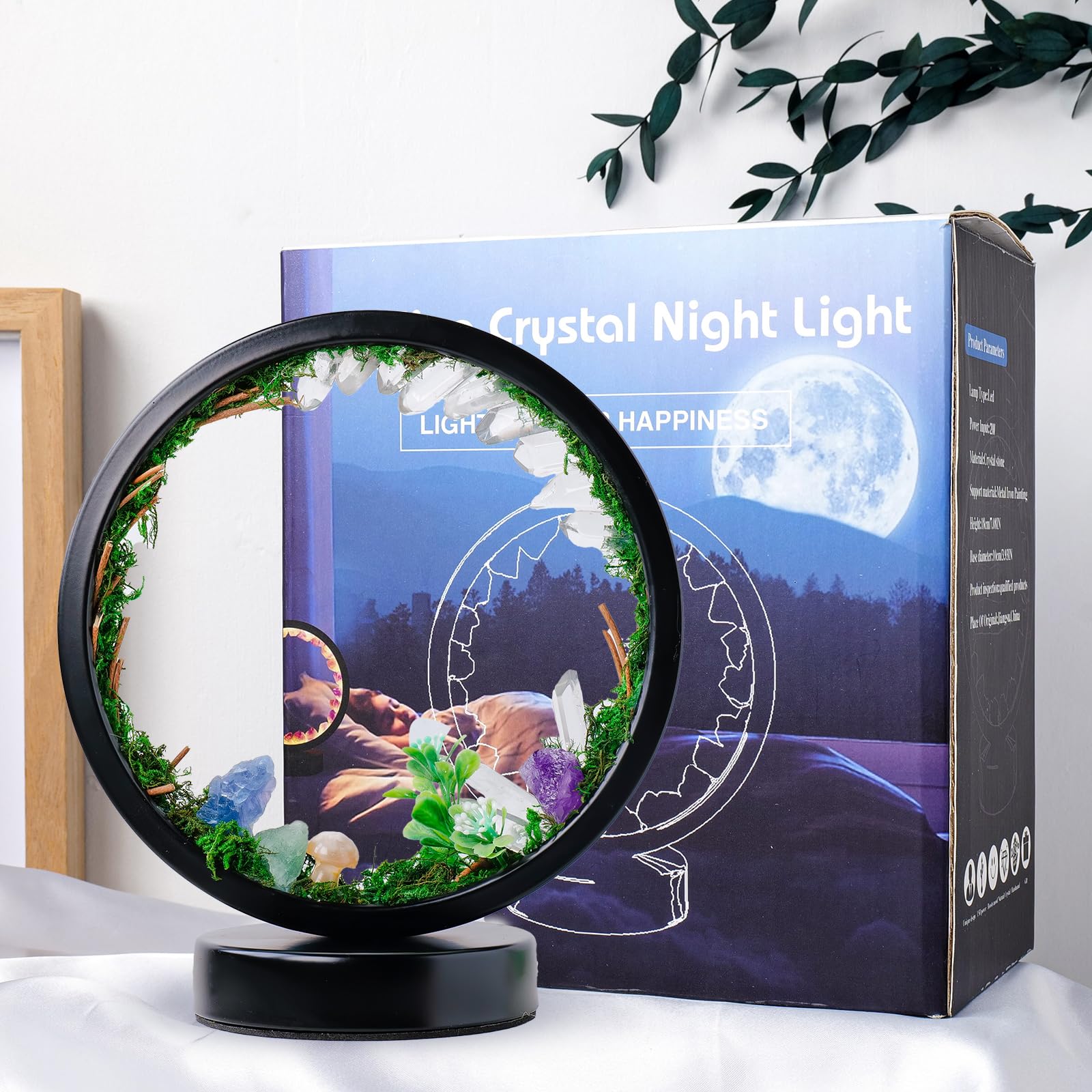 Runyansghi Forest Style Bedroom Night Light USB Port 3 Colours Dimming Mode Bedside Lamp Natural Clear Quartz Single Crystal Healing Crystal Night Lamp for Bedroom Office Home Decor Gift