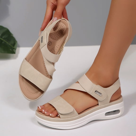 GYMEPIC Women's Walking Sandals Wedge Sandals Air Cushion Hook and Loop Daily Casual