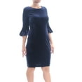 thumbnail image 3 of DKNY Womens Navy Velvet Bell Sleeve Crew Neck Knee Length Sheath Dress Size: 12, 3 of 4