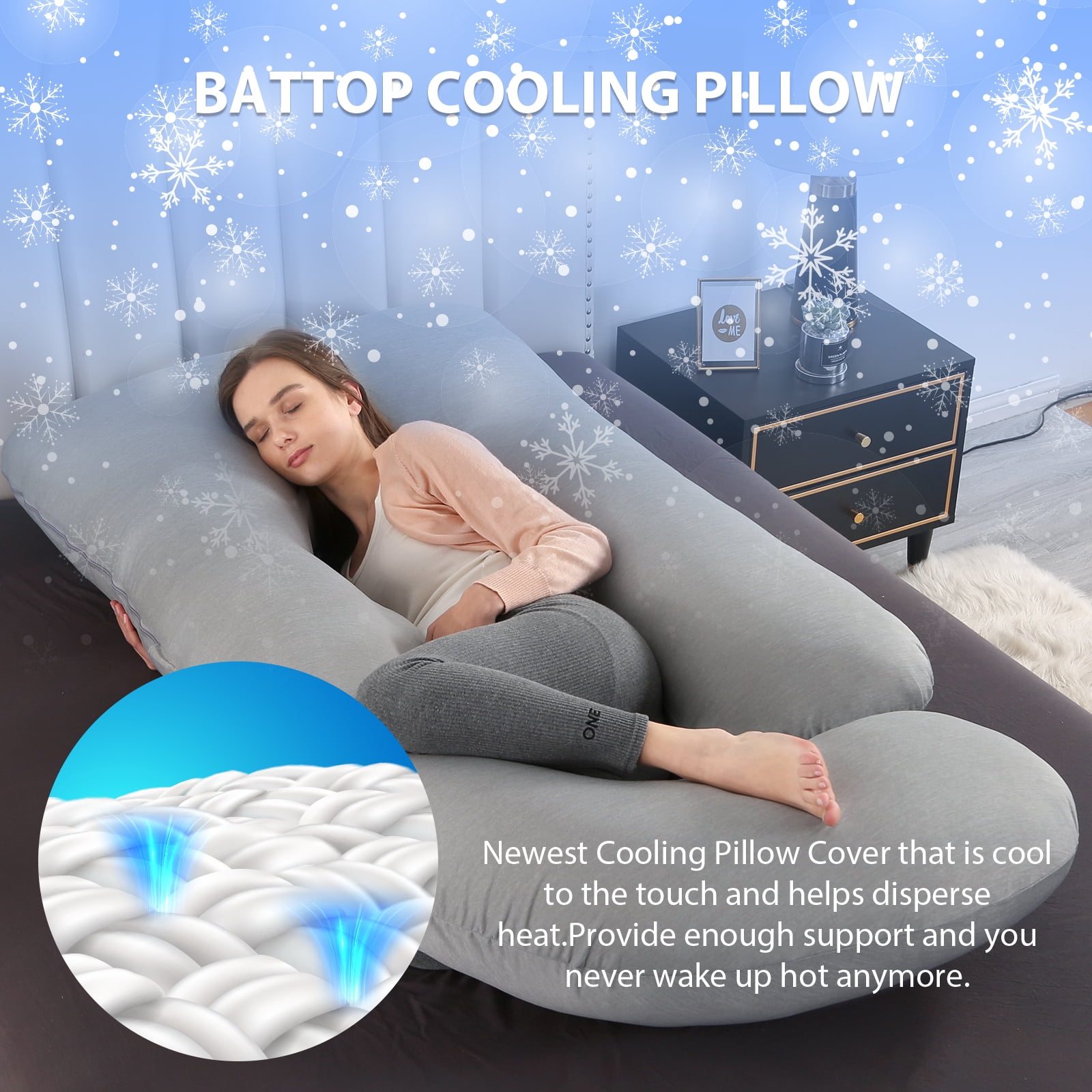 BATTOP Pregnancy Pillow for Sleeping with Cooling Cover, Support for Head,Back,Legs,Belly,Hips, 57 in, Maternity Pillow with Removable Washable Cover