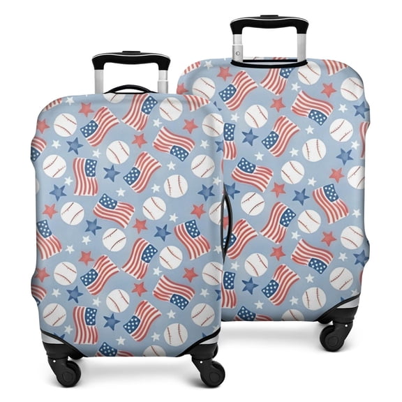 Blue Baseballs and USA Flags Pattern Luggage Cover Fashion Suitcase Cover Baggage Covers Fit 25-28 Inch Luggage (Go Travel)