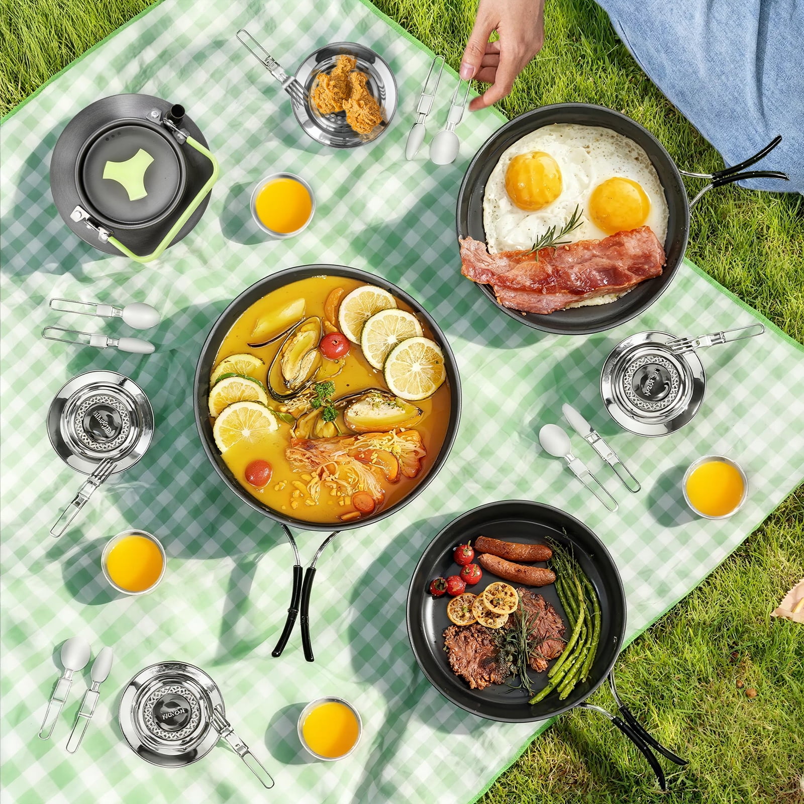 Zimtown 27-Pieces Camping Cookware,Camping Gear Set for 4 People,Lightweight,Compact for Outdoor Backpacking Camping,Outdoor Kitchen, Picnic,Hiking and Fishing