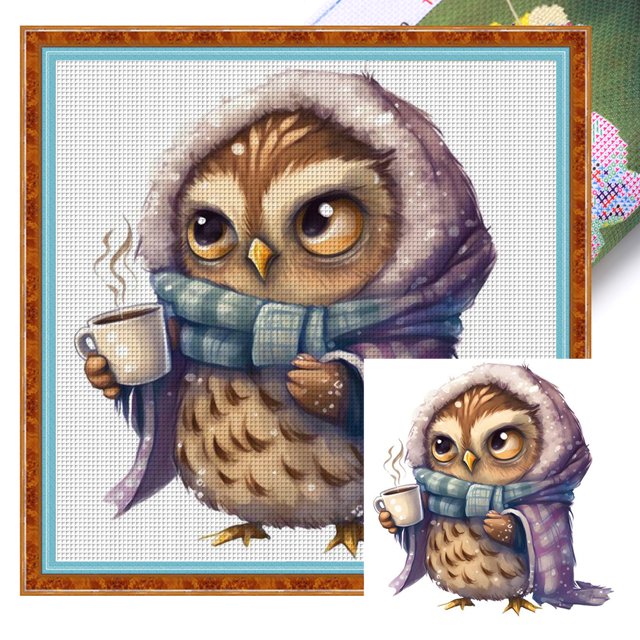 (18CTAFF-202__C__ 20x20) hilo algodón ecológico bordado 18CT 2 hebras impresión 20*20cm kit serie dibujos animados punto cruz búho