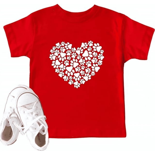 LUOGENLI T-Shirt pour Filles Filles Mode Décontractée Lettre Col Rond T-Shirt à Manches Courtes Haut Longues Chemises pour Filles Tendance Été Rouge 4-5 Ans
