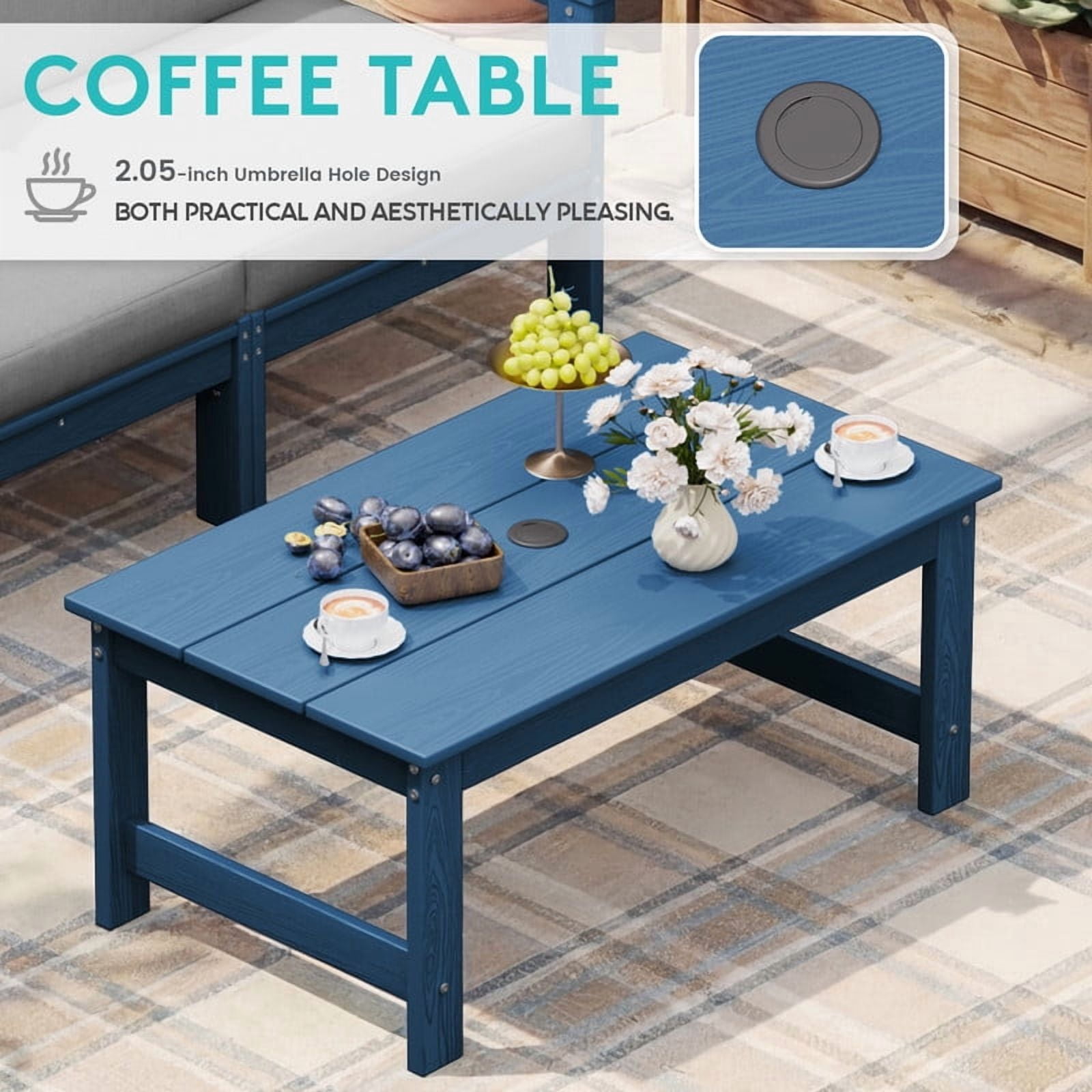FUNDAZE Oversize 5 Pieces Patio Furniture Sets, Waterproof HDPE Frame Outdoor Conversation Sets Perfect for Patio, Poolside & Backyard, Navy Frame with Gray Cushion