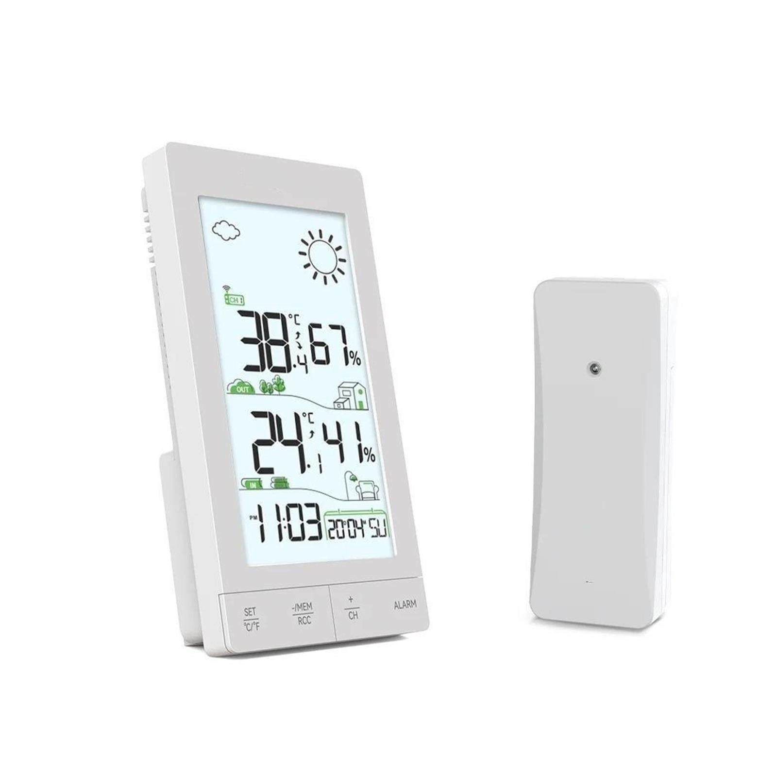 Wireless Temperature Humidity Meter DCF Atomic Alarm Clock Weather Station LCD Backlight