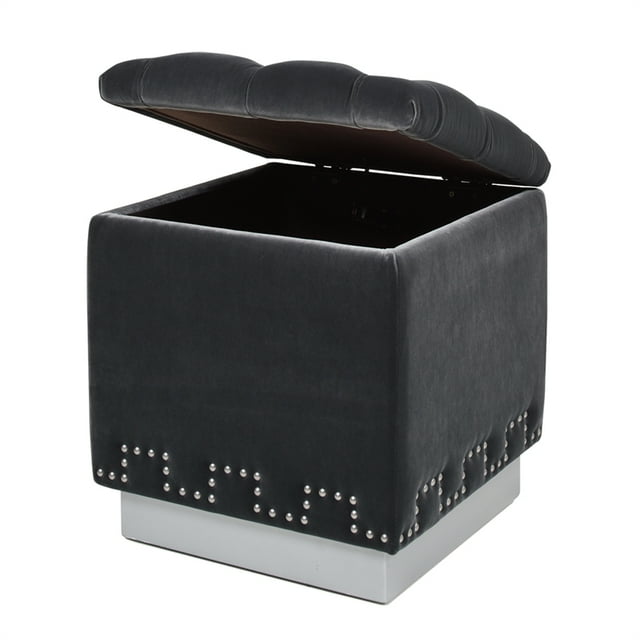 Jennifer Taylor Home Milly Accent Storage Cube Ottoman Steel Gray Velvet