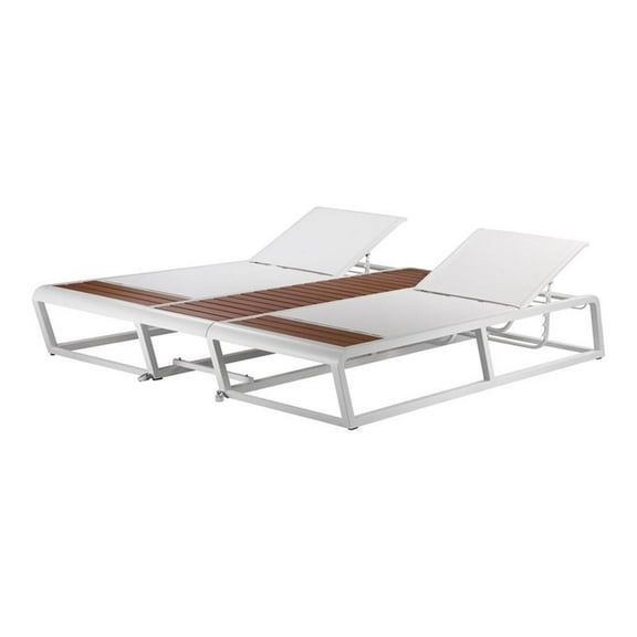 Pemberly Row Modern Aluminum Outdoor Daybed with Umbrella Hole in White