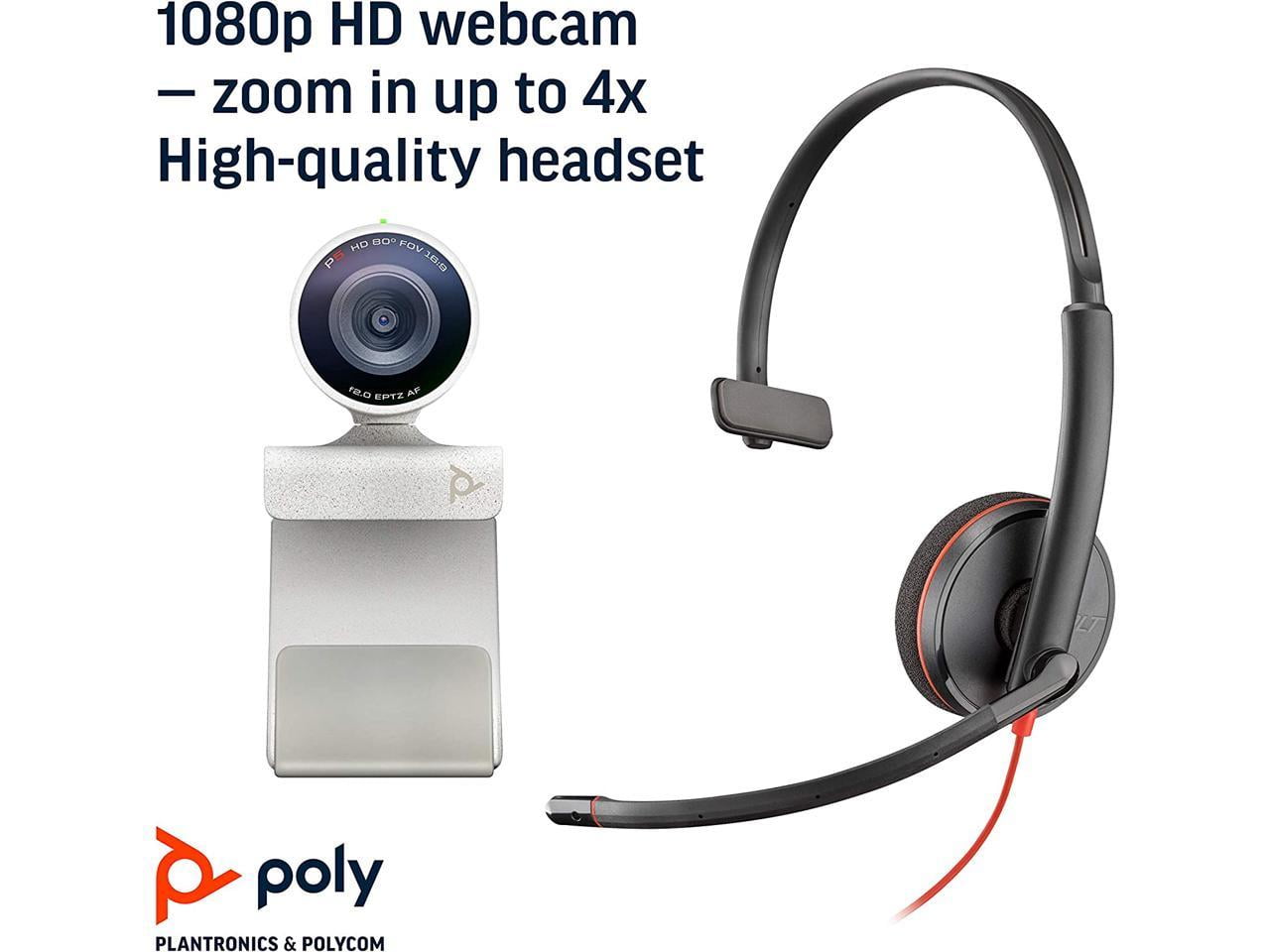 HD Certified - 1080p Blackwire Zoom Single-Ear Camera - with Poly Video Teams Professional Headset Polycom) & Headset Studio 3210 USB-A & Kit - (Plantronics for + Wired Webcam P5 Conferencing
