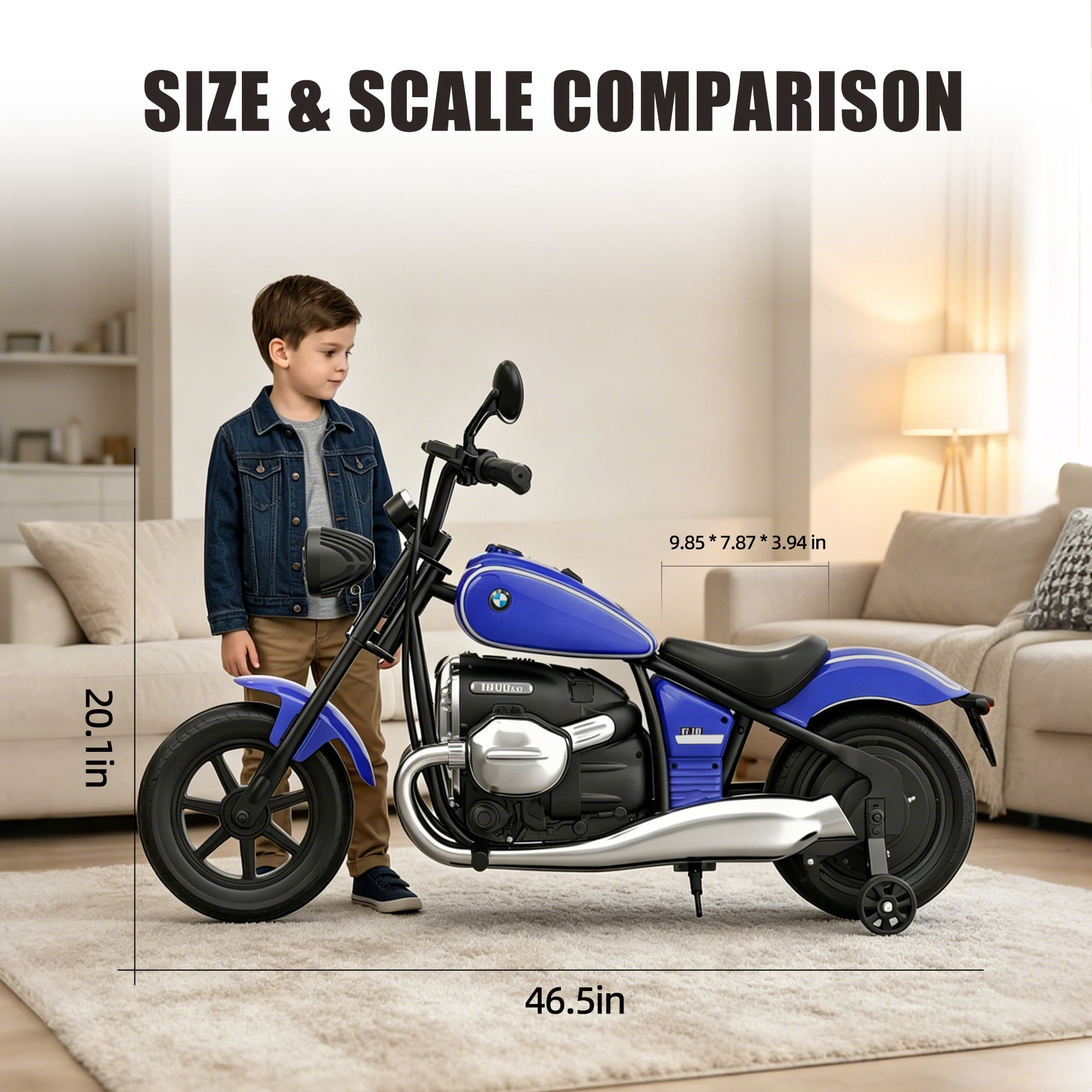 SaveJoy BMW Licensed 24V 9Ah Kids Ride On Motorcycle, Powered Electric Dirt Bike with Removable Training Wheels and Suspension for Boys Girls Ages 3-8, Blue