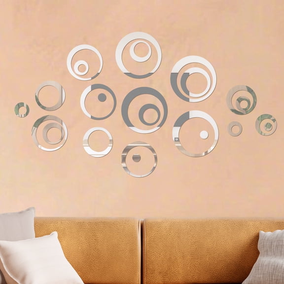 24Pcs Acrylic Circle Mirror Wall Sticker Round Wall Decor Decals Removable DIY Adhesive for Living Room Bedroom Home Decoration，Sofa TV Background Decor (Gold)