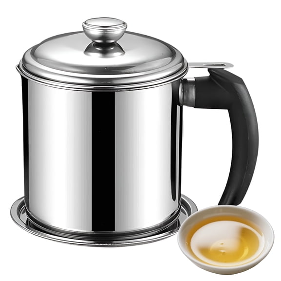 1.9L Stainless Steel Oil Filter Pot with Fine Mesh Strainer, Kitchen Grease Container for Filtering and Storing Cooking Oil