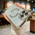 thumbnail image 2 of Magnetic Case for iPhone 15 Pro Glitter, Luxury Plating Bling with Camera Lens Protector, Compatible with MagSafe, Slim Thin for Women Girls Shockproof Protective Clear Phone Cover, Silver, 2 of 10