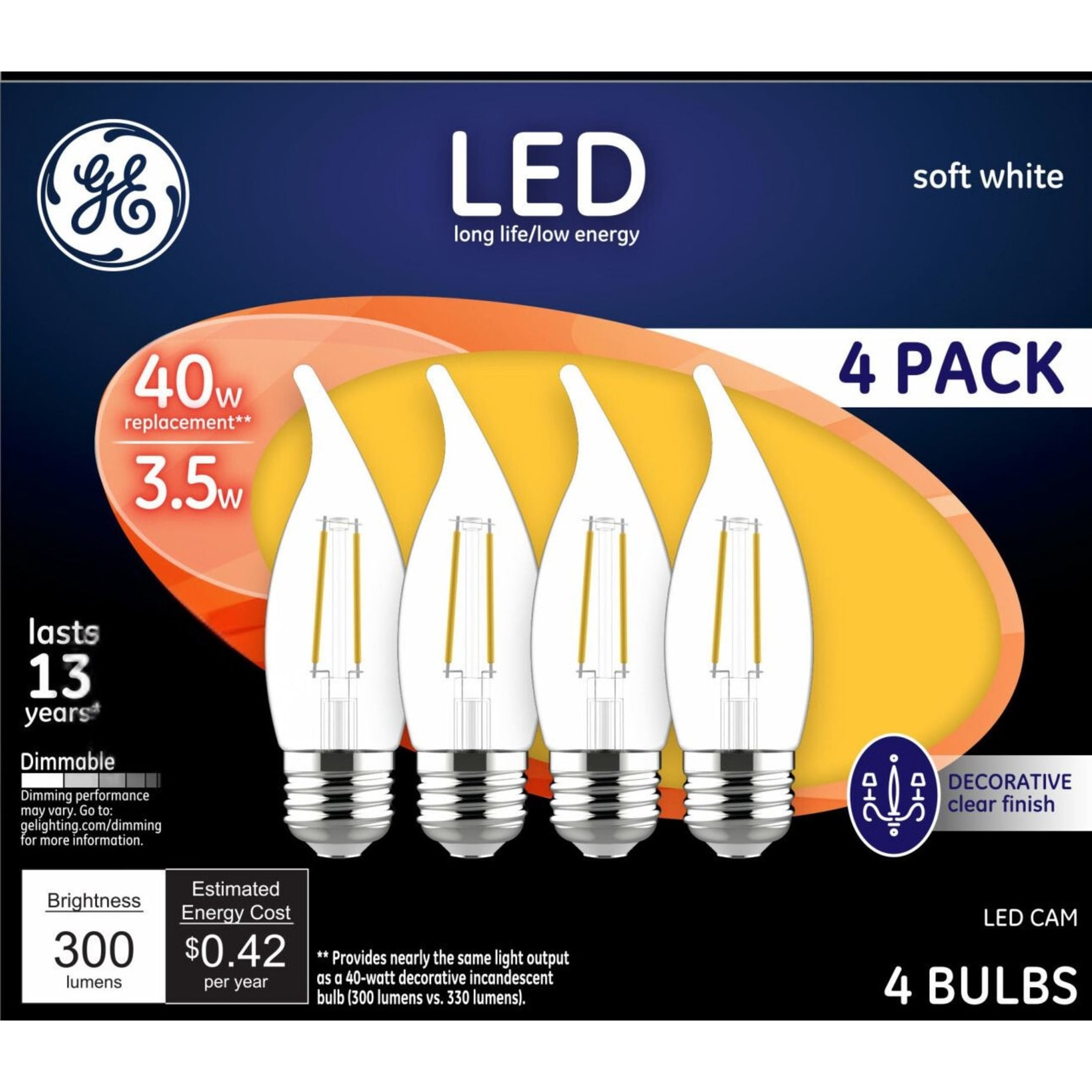 (8 pack) GE Classic LED 40 Watt Replacement, Soft White, CA11 Deco - Candle Bulbs (4 Pack)