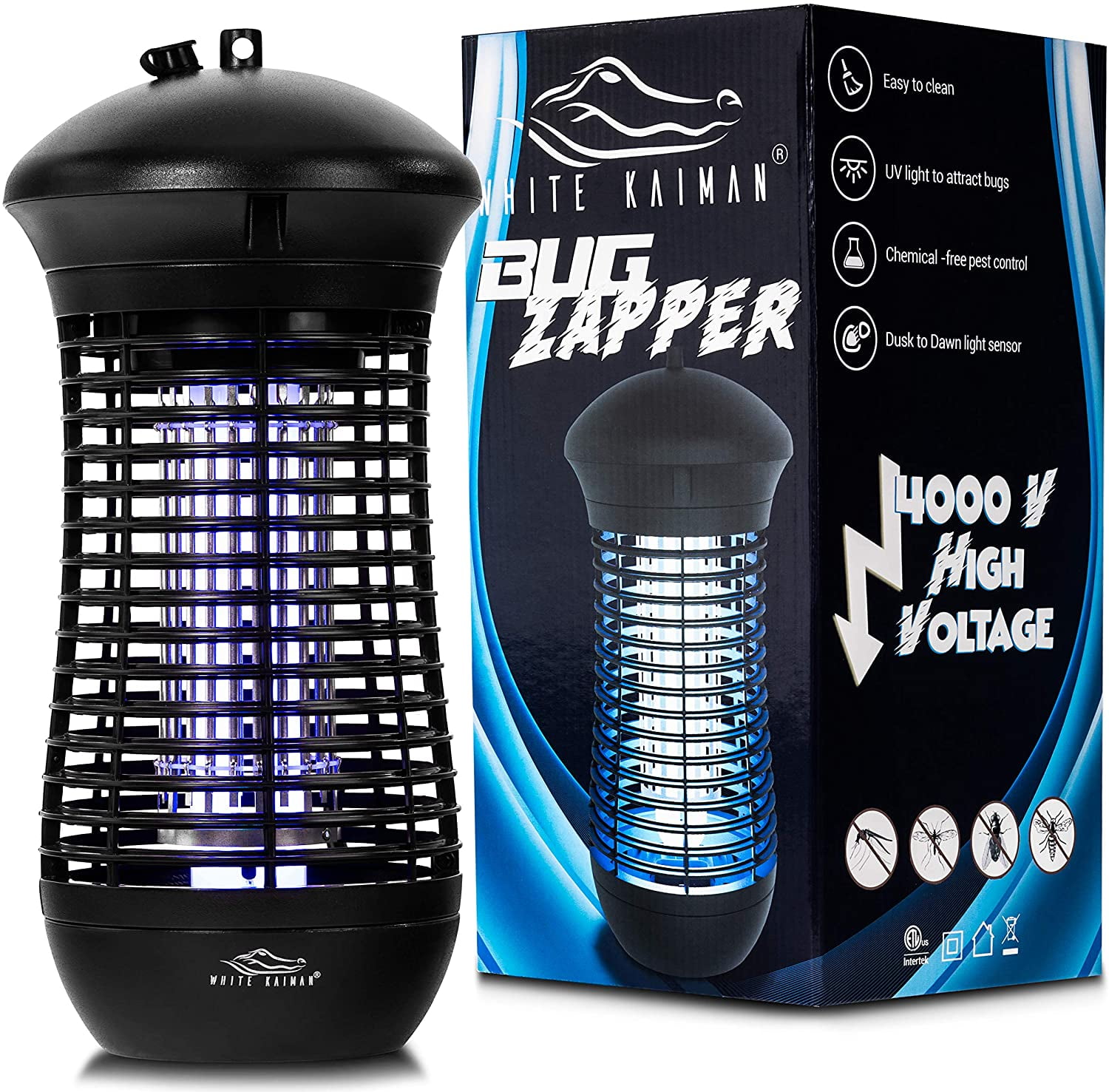 White Kaiman Bug Zapper w/Dusk to Dawn Built in Light Sensor 4000v