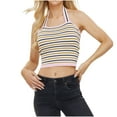 thumbnail image 4 of Tank Tops for Women under $5 Plus Size Clearance Sleeveless Stripe T-shirt Crop Top Pink L, 4 of 6