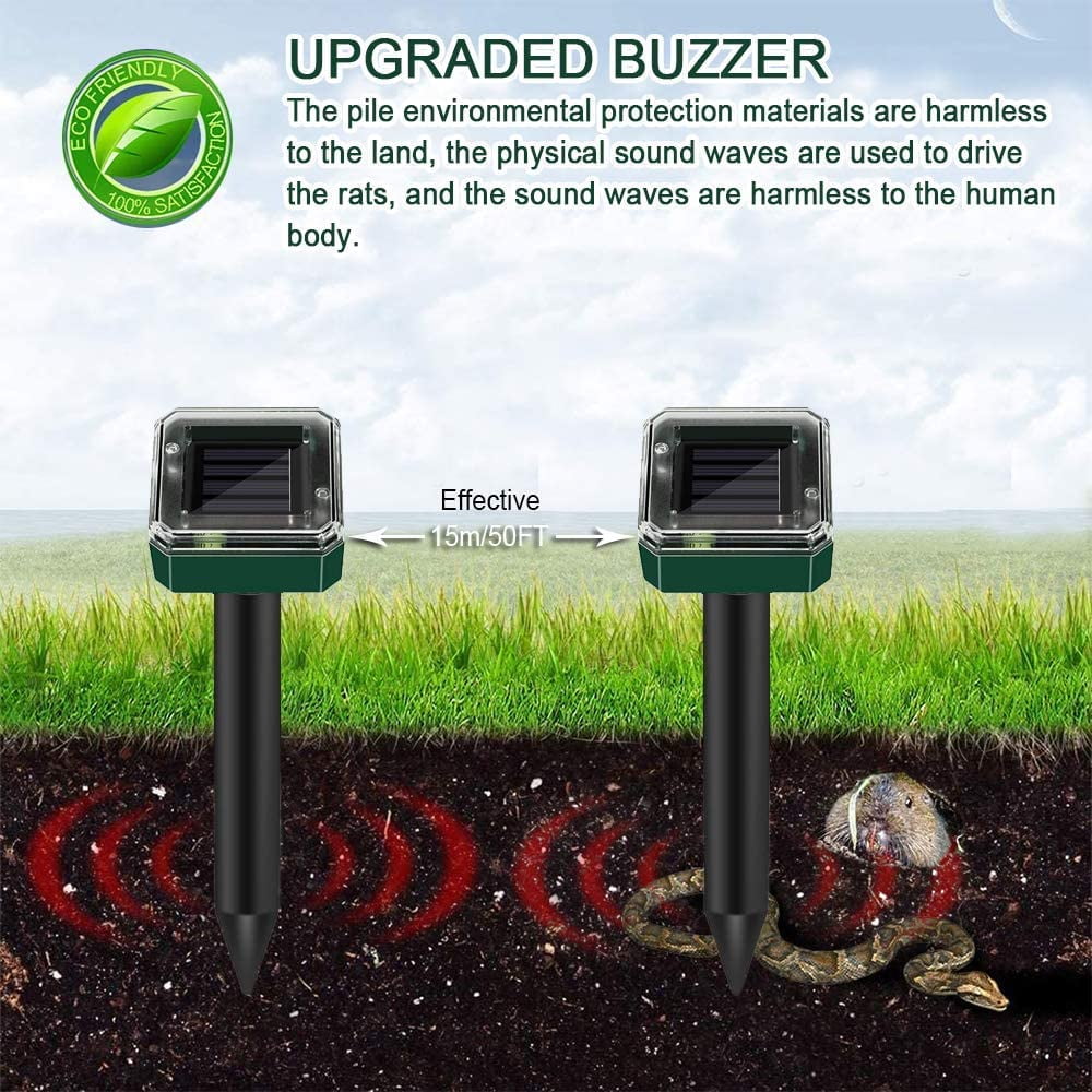 MODANU 2 Pack Solar Mole Repellent, Ultrasonic Mole Repellent Solar Powered, Outdoor Waterproof Ultrasonic Snake Repellent for Get Rid of Mole, Gopher, Snakes, Vole and Other Underground Pests