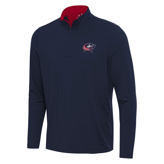 Men's Antigua Navy/Red Columbus Blue Jackets Content Quarter-Zip Pullover Top