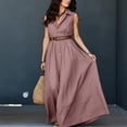 thumbnail image 4 of Women Sleeveless Collared Shirt Maxi Dress, Button Front Waist Belted Wrap Long Dress, Solid Color Slim Fit Casual Commuter Sundress Pink XXXL(XXXL), 4 of 8