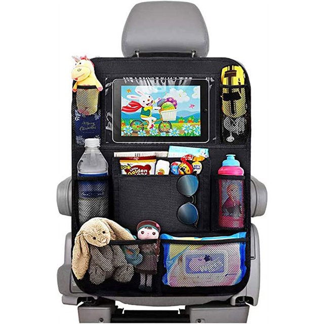 Organizador de coche para niños, color negro, 1 unidad para guardar accesorios en el interior del coche, soporte transparente para tableta con 10 bolsillos.