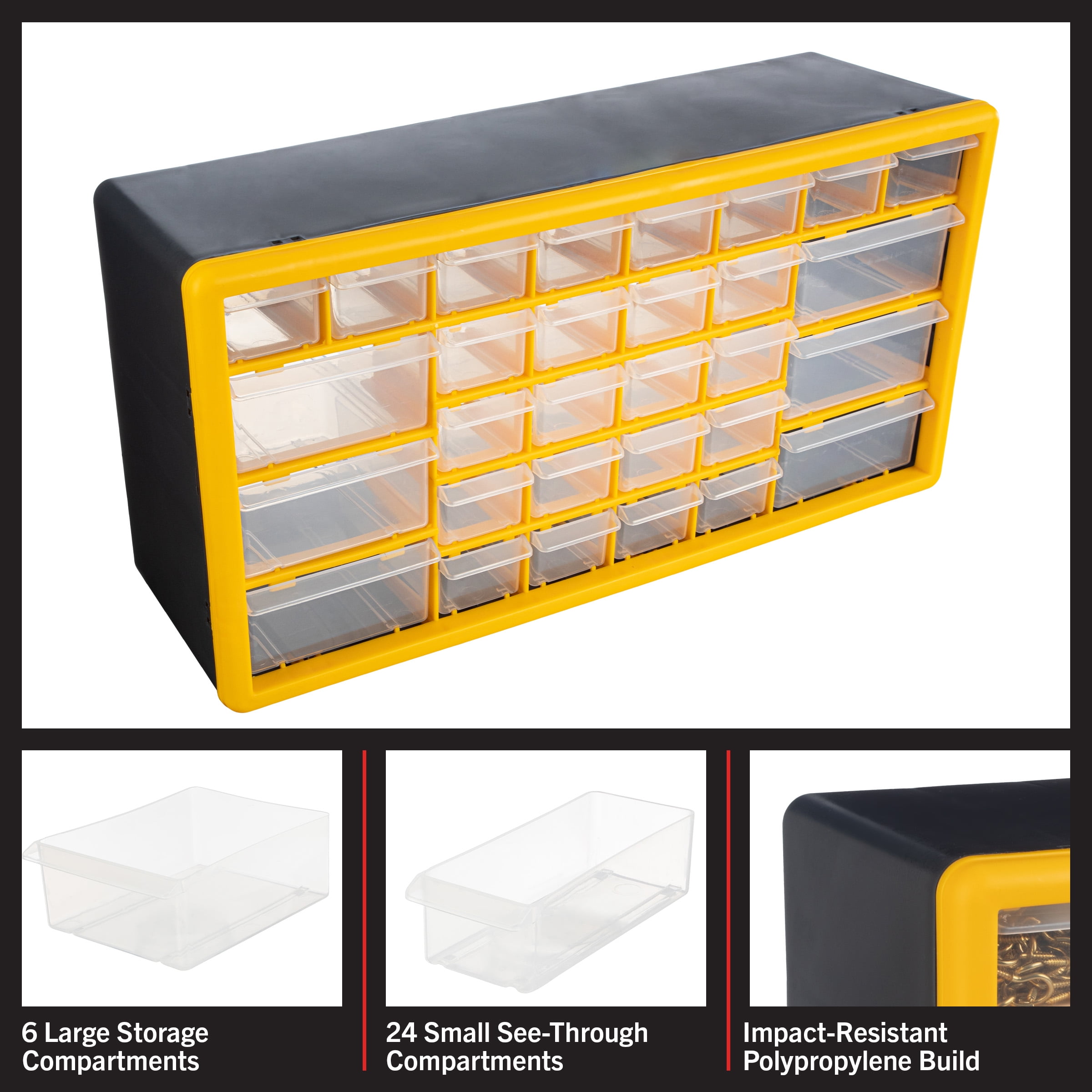 Stalwart 30-Drawer Small Part Organizer - Desktop or Wall-Mountable, Yellow