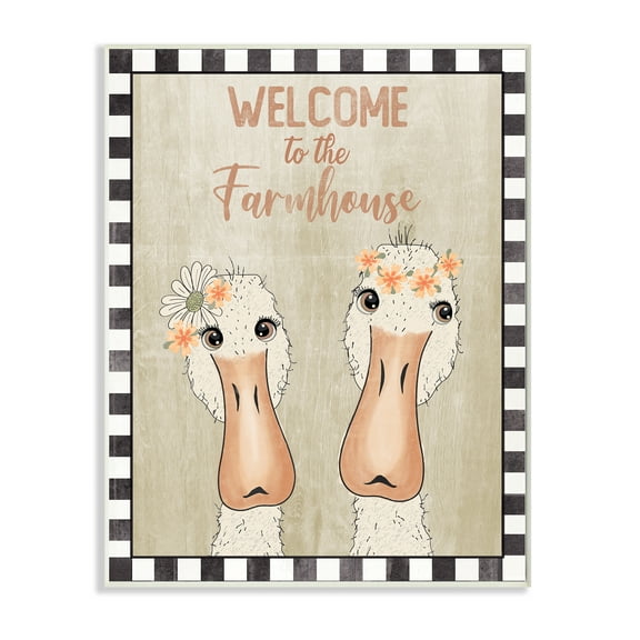 Welcome to the Farmhouse Phrase Whimsical Country Geese 10 in x 15 in Framed Painting Art Prints, by Stupell Home Décor