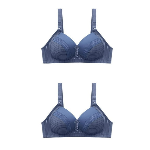 Comfort Bras for Women Wirefree Lightly Lined Bra Feature V-Neck Push-up Bra Style W-1338 Hook and Eye Closure Front Closure Bras for Seniors Blue 36