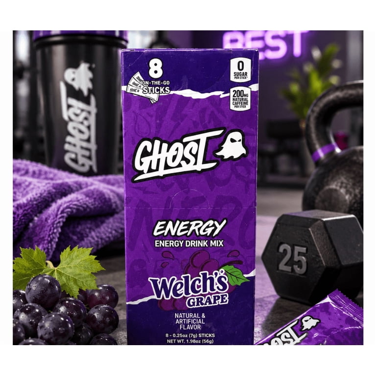 GHOST Energy Drink Mix Sticks Welch's Grape Flavor 8 Count, Zero