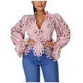 thumbnail image 4 of Dyegold Summer Tops for Women 2023 Trendy, Loose Womens Summer Tops Dressy Casual Lace Crochet T-Shirts Flare Long Sleeve V Neck Blouses Sexy Hollow Out ​Tops, 4 of 8