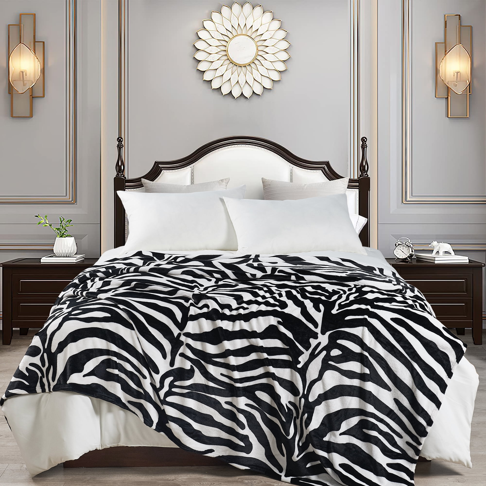 Home Soft Things Animal Print Flannel Fleece Blanket - Black