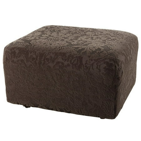 Over Woven Ottoman Cover - Sure Fit Stretch Jacquard Damask Ottoman