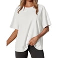 thumbnail image 2 of Short Sleeve Women Solid Casual Loose Side Split Shirt Tops, 2 of 6