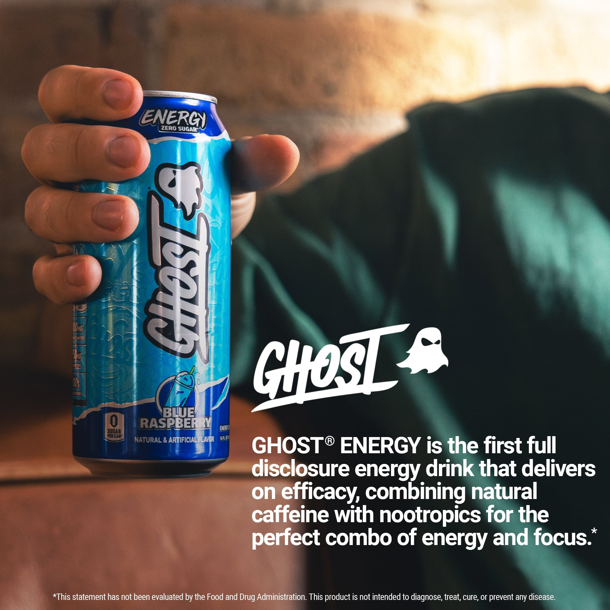 GHOST Zero Sugar Energy Drink, Blue Raspberry, 16 oz Can, 12 Pk