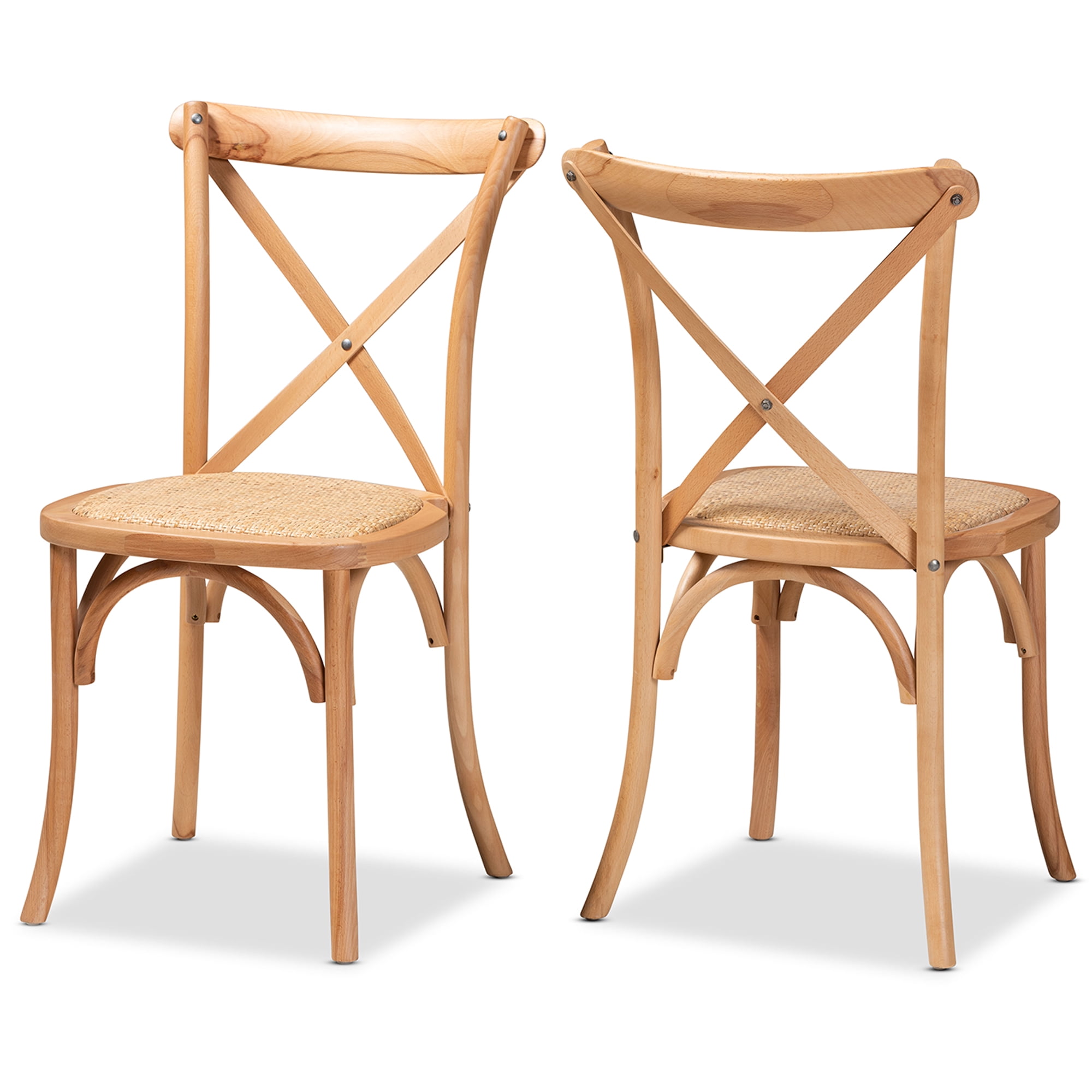 Baxton Studio Tartan Dining Chair, Set of 2, Natural Brown